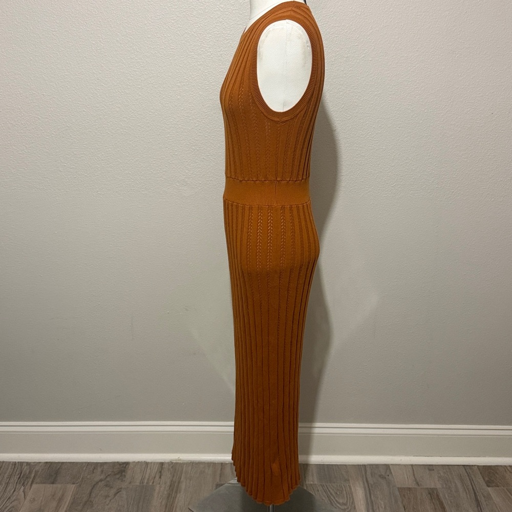 Varley Florian Knit Ribbed Sleeveless Maxi Dress in Burnt Orange - Picture 7 of 8